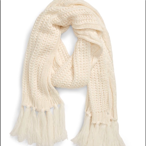 Treasure & Bond Fringe Cable Knit Scarf In Cream - Picture 3 of 4